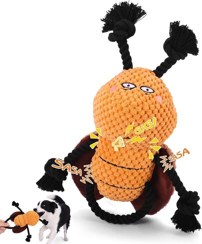 Yipetor Dog Squeaky Toy, [Cockroach Gent] Soft Plush Puppy Toys for Anxiety Relief, Durable Cotton Rope Teeth Clean Interactive Dog Toy to Keep Medium Small Dog Busy - Boredom Dogs Best Birthday Gift in Kuwait
