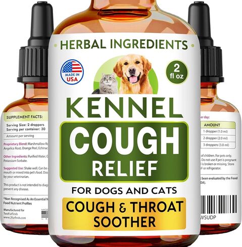 Kennel Cough Treatment for Dogs & Cats - Collapsed Trachea & Cat Asthma Support - Dog Cough Suppressant - Liquid Throat Soother - Dry, Wet & Barky Pet Cough Relief for All Breeds - Made in USA - 2 Oz in Kuwait