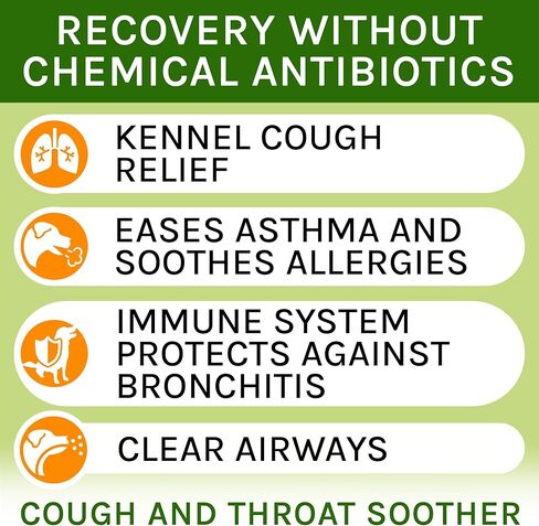 Kennel Cough Treatment for Dogs & Cats - Collapsed Trachea & Cat Asthma Support - Dog Cough Suppressant - Liquid Throat Soother - Dry, Wet & Barky Pet Cough Relief for All Breeds - Made in USA - 2 Oz in Kuwait