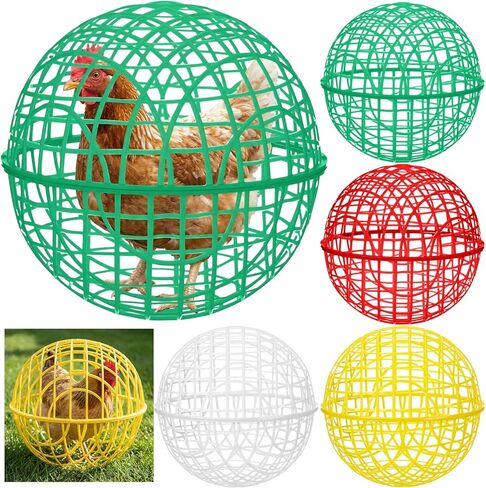 Leinuosen 4 Pack Chicken Ball Cage Movable Mesh Rabbit Coops Plastic Detachable Rolling Safety Hutch Prevents Dog Bites Horse Trampling for Bird Duck Outdoor(Multiple Colors,11.81'',Multiple Style) in Kuwait