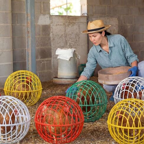 Leinuosen 4 Pack Chicken Ball Cage Movable Mesh Rabbit Coops Plastic Detachable Rolling Safety Hutch Prevents Dog Bites Horse Trampling for Bird Duck Outdoor(Multiple Colors,11.81'',Multiple Style) in Kuwait