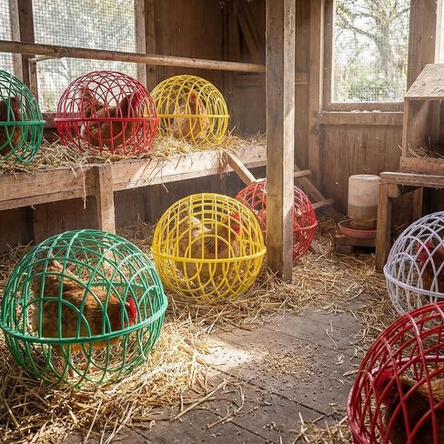 Leinuosen 4 Pack Chicken Ball Cage Movable Mesh Rabbit Coops Plastic Detachable Rolling Safety Hutch Prevents Dog Bites Horse Trampling for Bird Duck Outdoor(Multiple Colors,11.81'',Multiple Style) in Kuwait