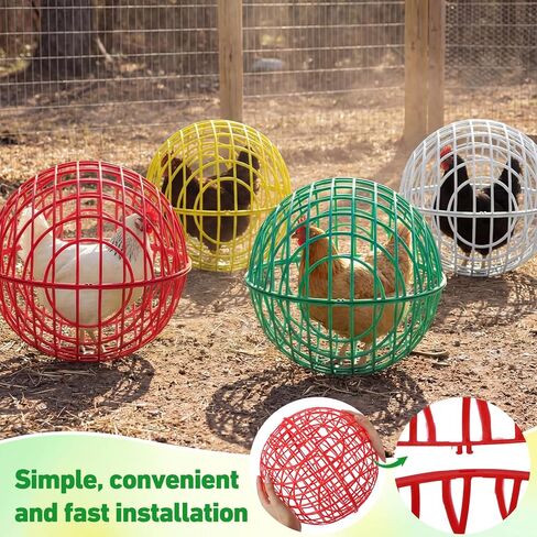 Leinuosen 4 Pack Chicken Ball Cage Movable Mesh Rabbit Coops Plastic Detachable Rolling Safety Hutch Prevents Dog Bites Horse Trampling for Bird Duck Outdoor(Multiple Colors,11.81'',Multiple Style) in Kuwait