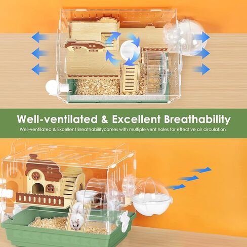 Hamster Cage Acrylic Hamster Habitat 360 Viewing Transparent Pet Rat Cage with Running Wheel & Hideout for Dwarf/Syrian Hamsters, Mice & Gerbils, Green, 13.3" L*10.2" W*12.4" H in Kuwait
