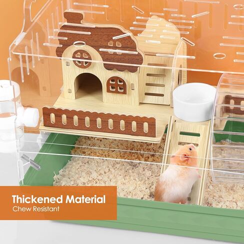 Hamster Cage Acrylic Hamster Habitat 360 Viewing Transparent Pet Rat Cage with Running Wheel & Hideout for Dwarf/Syrian Hamsters, Mice & Gerbils, Green, 13.3" L*10.2" W*12.4" H in Kuwait