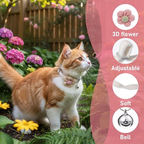 2 Pack Small Floral Dog Collar with Bell, Puppy Collar with Bell and Flower Adjustable Dog Collars Soft Safety Pet Collars with Safety Buckle for Boy Girl Dogs, Pink, Yellow in Kuwait