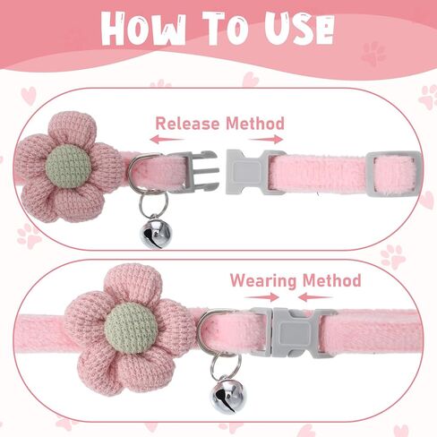 2 Pack Small Floral Dog Collar with Bell, Puppy Collar with Bell and Flower Adjustable Dog Collars Soft Safety Pet Collars with Safety Buckle for Boy Girl Dogs, Pink, Yellow in Kuwait