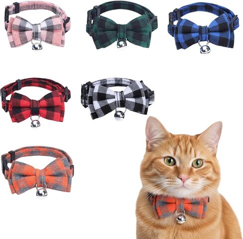6-Pack Multi-Color Set for Stylish Feline Accessories, Cat Bow Tie Collar, Bow Tie Cat Collar with Adjustable Design, Durable Nylon Material for Daily Use,Comfortable Fit for Cats of Various Sizes in Kuwait