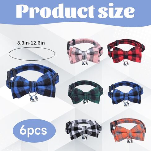 6-Pack Multi-Color Set for Stylish Feline Accessories, Cat Bow Tie Collar, Bow Tie Cat Collar with Adjustable Design, Durable Nylon Material for Daily Use,Comfortable Fit for Cats of Various Sizes in Kuwait