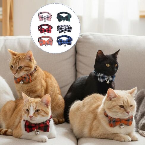 6-Pack Multi-Color Set for Stylish Feline Accessories, Cat Bow Tie Collar, Bow Tie Cat Collar with Adjustable Design, Durable Nylon Material for Daily Use,Comfortable Fit for Cats of Various Sizes in Kuwait
