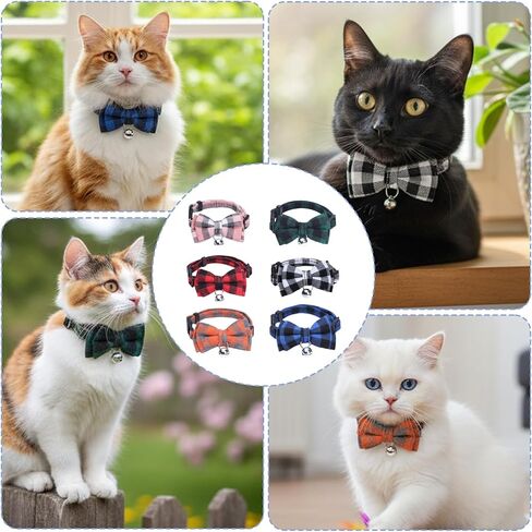 6-Pack Multi-Color Set for Stylish Feline Accessories, Cat Bow Tie Collar, Bow Tie Cat Collar with Adjustable Design, Durable Nylon Material for Daily Use,Comfortable Fit for Cats of Various Sizes in Kuwait