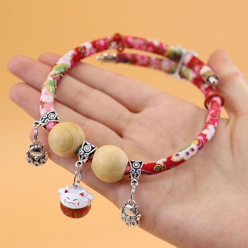 Kimono Cedar-Bead Pet Collar, Dog Cat Suit Collar with Fortune Pendant, Comfortable Adjustable, Suitable for All Types of Pets in Kuwait