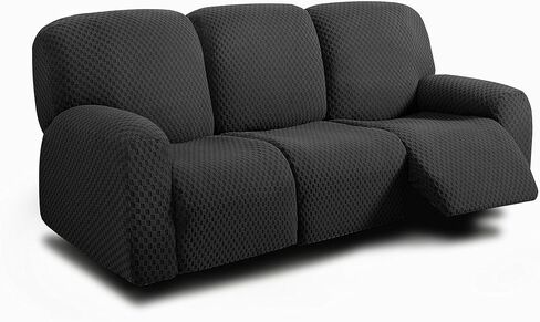 ULTICOR Reclining Love Seat with Middle Console Slipcover, 8-Piece Jacquared Stretch Loveseat Reclining Sofa Covers, 2 seat Loveseat Recliner Cover, Thick, Soft, Washable, (Black)(Style 1) in Saudi Arabia