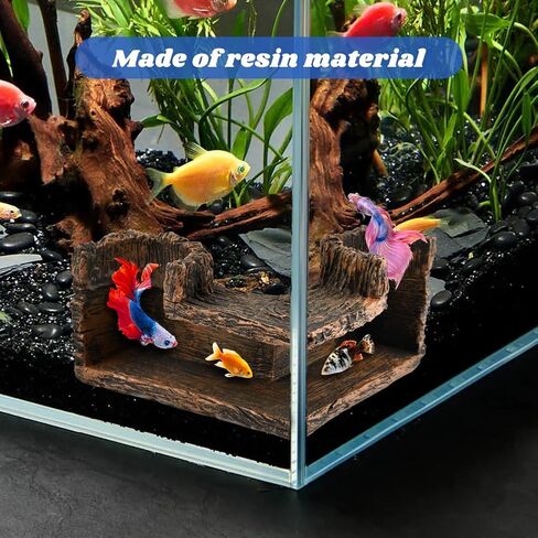 Aquarium Underground Corner Cave with 2 Simulated Resin Coral, Natural-Looking Wood-Like Bet-ta Fish Hideout Fish Tank Decorations, for Avoid Aggressive Behavior in Kuwait