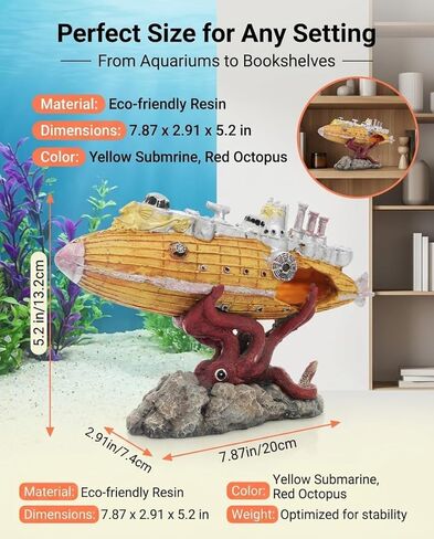 7.9 inch Special Design Kraken Submarine Realistic Shipwreck Decor for Aquarium - Resin Sunken Ship Ornament with Fish Hideouts, Fish Tank Accessories, Aquarium Ornaments, Fish Tank shipwrecks in Kuwait