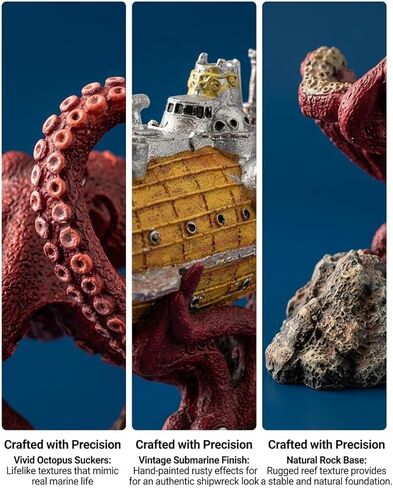 7.9 inch Special Design Kraken Submarine Realistic Shipwreck Decor for Aquarium - Resin Sunken Ship Ornament with Fish Hideouts, Fish Tank Accessories, Aquarium Ornaments, Fish Tank shipwrecks in Kuwait