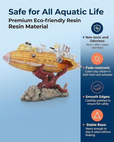 7.9 inch Special Design Kraken Submarine Realistic Shipwreck Decor for Aquarium - Resin Sunken Ship Ornament with Fish Hideouts, Fish Tank Accessories, Aquarium Ornaments, Fish Tank shipwrecks in Kuwait