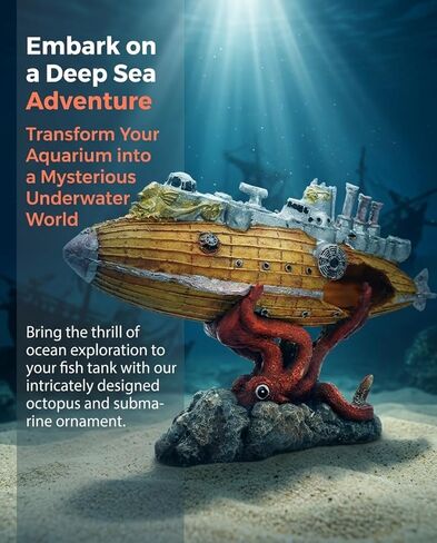 7.9 inch Special Design Kraken Submarine Realistic Shipwreck Decor for Aquarium - Resin Sunken Ship Ornament with Fish Hideouts, Fish Tank Accessories, Aquarium Ornaments, Fish Tank shipwrecks in Kuwait