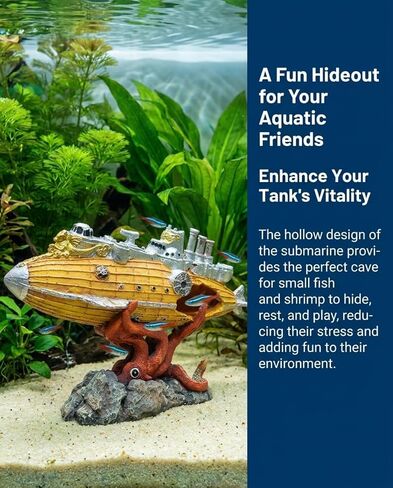 7.9 inch Special Design Kraken Submarine Realistic Shipwreck Decor for Aquarium - Resin Sunken Ship Ornament with Fish Hideouts, Fish Tank Accessories, Aquarium Ornaments, Fish Tank shipwrecks in Kuwait