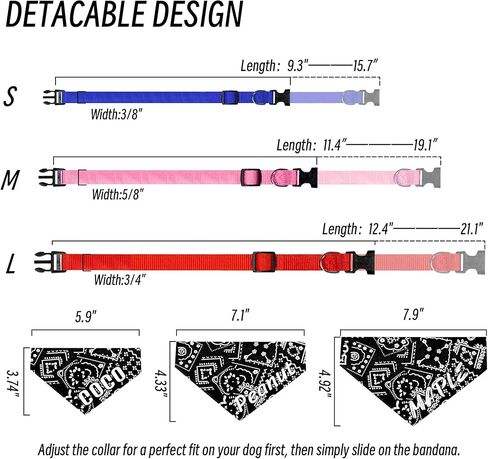 Personalized Dog Bandana Collar, Custom Dog Bandanas with Name, Classic Paisley Pattern, No-Tie Adjustable Nylon Collars for Medium Dogs, Pink, M in Kuwait