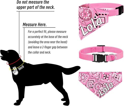 Personalized Dog Bandana Collar, Custom Dog Bandanas with Name, Classic Paisley Pattern, No-Tie Adjustable Nylon Collars for Medium Dogs, Pink, M in Kuwait