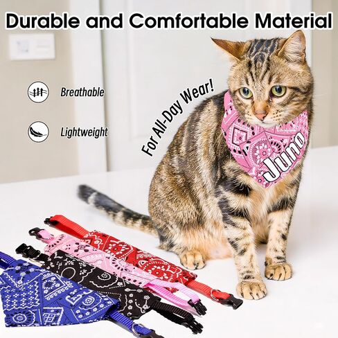 Personalized Dog Bandana Collar, Custom Dog Bandanas with Name, Classic Paisley Pattern, No-Tie Adjustable Nylon Collars for Medium Dogs, Pink, M in Kuwait