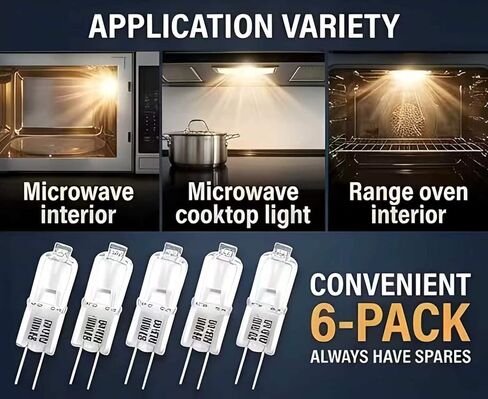 W10886919 Halogen Light Bulb 10W 12V G4 Bi-Pin – 6 Pack Replacement for Whirlpool Jenn-Air KitchenAid Maytag GE Microwave Oven Range – Replaces AP6030659 PS11765655 W10287972 W10827800 in Kuwait