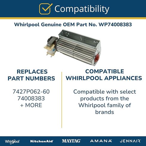Whirlpool WP74008383 قطعة غيار مجموعة مروحة التبريد الأصلية من OEM - يستبدل 7427P062-60، و74008383 in Kuwait