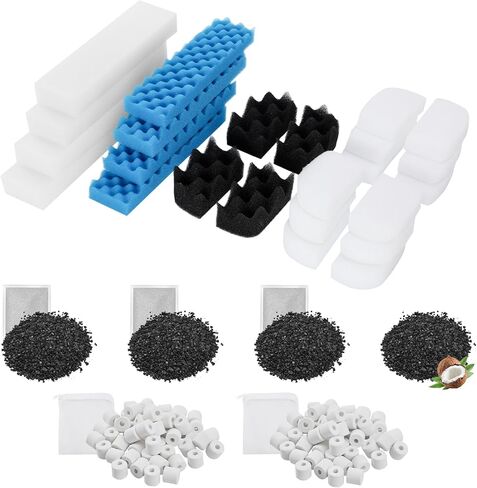 30 Pack Replacement Filter Media Kit Compatible with Fluval 306/307 Aquarium Filters, Including Bio Ceramic Rings, Activated Carbon, Blue, White & Black Bio Foam Value Pack in Kuwait