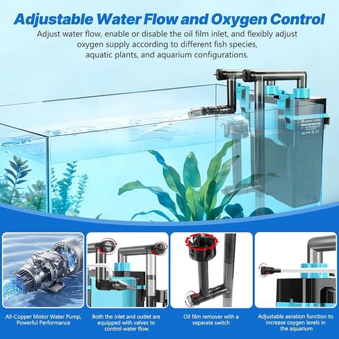 External Hang-On-Back Aquarium Filter, 4-Stage Filtration Fish Tank Filter with Oil Skimmer, Adjustable Flow & Oxygenation, Duckbill Nozzle & Shower Spray Bar, Power Filter for 30-60 Gallon in Kuwait
