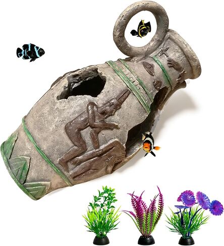 Betta Fish Tank Accessories & Fish Tank Decorations,Stylish Aquarium Decor,Classical Vase Hideaway Cave,Safe Shrimp Cave,Shrimp,Cichlid Hide Play,Durable Aquarium Decorations Fresh & Saltwater Tanks. in Kuwait