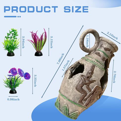 Betta Fish Tank Accessories & Fish Tank Decorations,Stylish Aquarium Decor,Classical Vase Hideaway Cave,Safe Shrimp Cave,Shrimp,Cichlid Hide Play,Durable Aquarium Decorations Fresh & Saltwater Tanks. in Kuwait