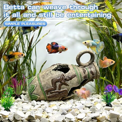 Betta Fish Tank Accessories & Fish Tank Decorations,Stylish Aquarium Decor,Classical Vase Hideaway Cave,Safe Shrimp Cave,Shrimp,Cichlid Hide Play,Durable Aquarium Decorations Fresh & Saltwater Tanks. in Kuwait