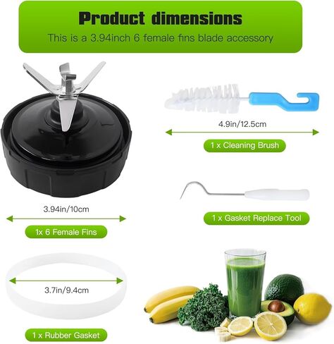 6 شفرات أنثى لقطع غيار خلاط النينجا، شفرة مستخرج 4 بوصة لـ Nutri Ninja Auto iQ BL482A، BL482-70، BL483-70، BL484-70، BL486CO-70، خلاط مع حشية مخزون الولايات المتحدة in Kuwait