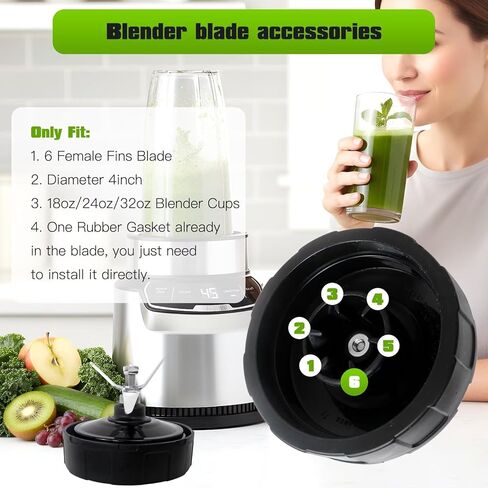 6 شفرات أنثى لقطع غيار خلاط النينجا، شفرة مستخرج 4 بوصة لـ Nutri Ninja Auto iQ BL482A، BL482-70، BL483-70، BL484-70، BL486CO-70، خلاط مع حشية مخزون الولايات المتحدة in Kuwait