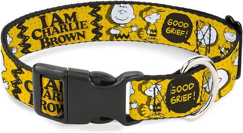 Peanuts Worldwide LLC Pet Collar, Dog Collar Plastic Buckle, Peanuts I Am Charlie Brown Poses and Zig Zag Stripe Yellows, 15 to 24 Inches 1.0 Inch Wide in Kuwait