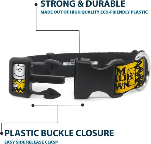 Peanuts Worldwide LLC Pet Collar, Dog Collar Plastic Buckle, Peanuts I Am Charlie Brown Poses and Zig Zag Stripe Yellows, 15 to 24 Inches 1.0 Inch Wide in Kuwait