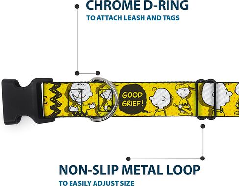 Peanuts Worldwide LLC Pet Collar, Dog Collar Plastic Buckle, Peanuts I Am Charlie Brown Poses and Zig Zag Stripe Yellows, 15 to 24 Inches 1.0 Inch Wide in Kuwait