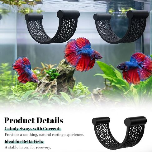 2PCS Betta Fish Hammock, Floating Betta Hammock, Floating Rest Platform Aquarium Hammocks for Bettas Small Fish Shrimp Aquascape Decor (Black) in Kuwait