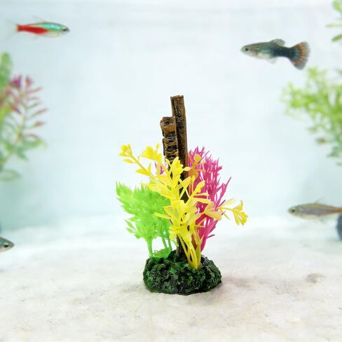 2-in-1 Aquarium Decoration with Colorful Plants and No Fishing Sign, Dual-Use Tank Ornament for Freshwater and Saltwater, Sign Ornament in Kuwait