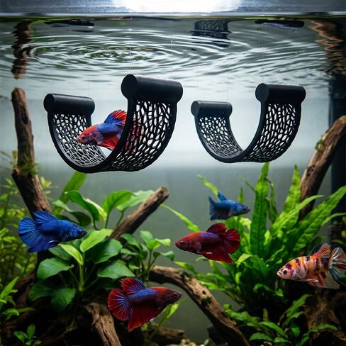 2PCS Betta Fish Hammock, Floating Betta Hammock, Floating Rest Platform Aquarium Hammocks for Bettas Small Fish Shrimp Aquascape Decor (Black) in Kuwait