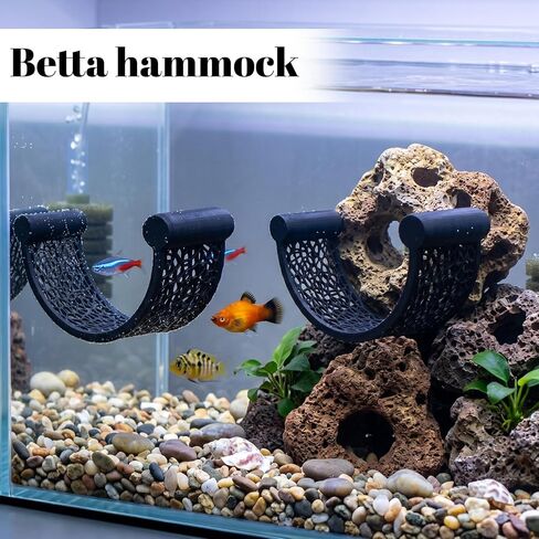 2PCS Betta Fish Hammock, Floating Betta Hammock, Floating Rest Platform Aquarium Hammocks for Bettas Small Fish Shrimp Aquascape Decor (Black) in Kuwait