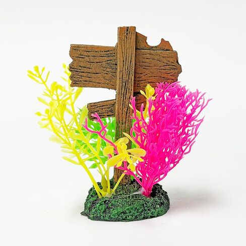 2-in-1 Aquarium Decoration with Colorful Plants and No Fishing Sign, Dual-Use Tank Ornament for Freshwater and Saltwater, Sign Ornament in Kuwait