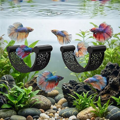 2PCS Betta Fish Hammock, Floating Betta Hammock, Floating Rest Platform Aquarium Hammocks for Bettas Small Fish Shrimp Aquascape Decor (Black) in Kuwait