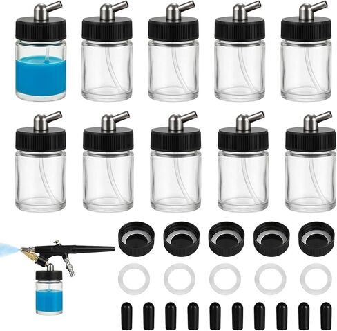 10pk 0.75oz Glass Airbrush Bottles, 30° Siphon with Silicone Caps in Kuwait