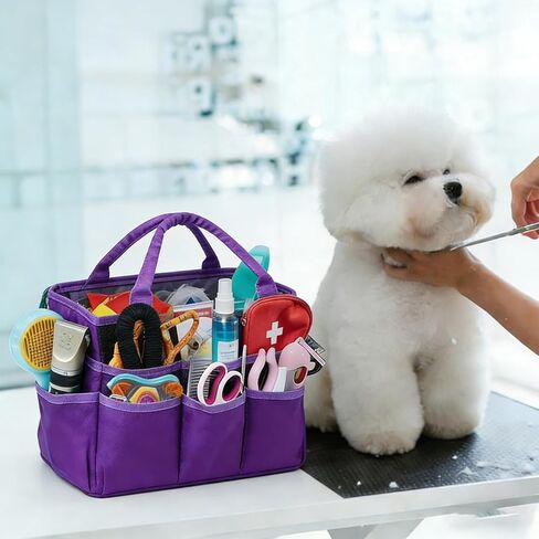 Dog Grooming Organizer Bag with 5 Pockets, 600D Oxford Portable Tote for Pet Supplies, Travel Storage for Grooming Tools, Shampoo, Brush, Clipper - Lightweight & Durable in Kuwait