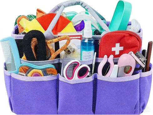 Dog Grooming Organizer Bag with 5 Pockets, 600D Oxford Portable Tote for Pet Supplies, Travel Storage for Grooming Tools, Shampoo, Brush, Clipper - Lightweight & Durable in Kuwait