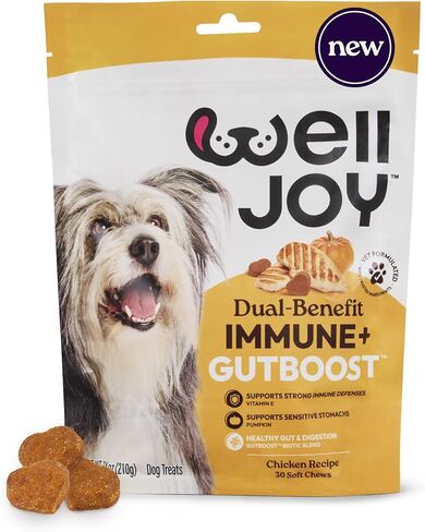 New! WellJoy Dog Treat Dental+ GutBoost | Helps Reduce Tartar | Freshens Breath | Dual-Benefit GutBoost Formulation | Vet Formulated | Made in USA | Made with Real Shredded Chicken | 24 Sticks in Saudi Arabia