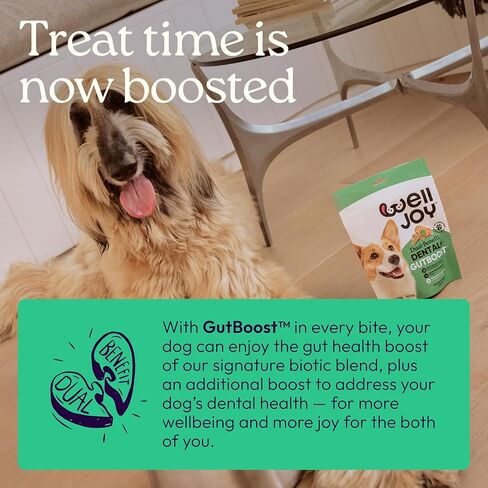 New! WellJoy Dog Treat Dental+ GutBoost | Helps Reduce Tartar | Freshens Breath | Dual-Benefit GutBoost Formulation | Vet Formulated | Made in USA | Made with Real Shredded Chicken | 24 Sticks in Saudi Arabia