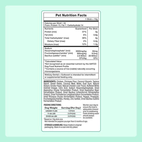 New! WellJoy Dog Treat Dental+ GutBoost | Helps Reduce Tartar | Freshens Breath | Dual-Benefit GutBoost Formulation | Vet Formulated | Made in USA | Made with Real Shredded Chicken | 24 Sticks in Saudi Arabia